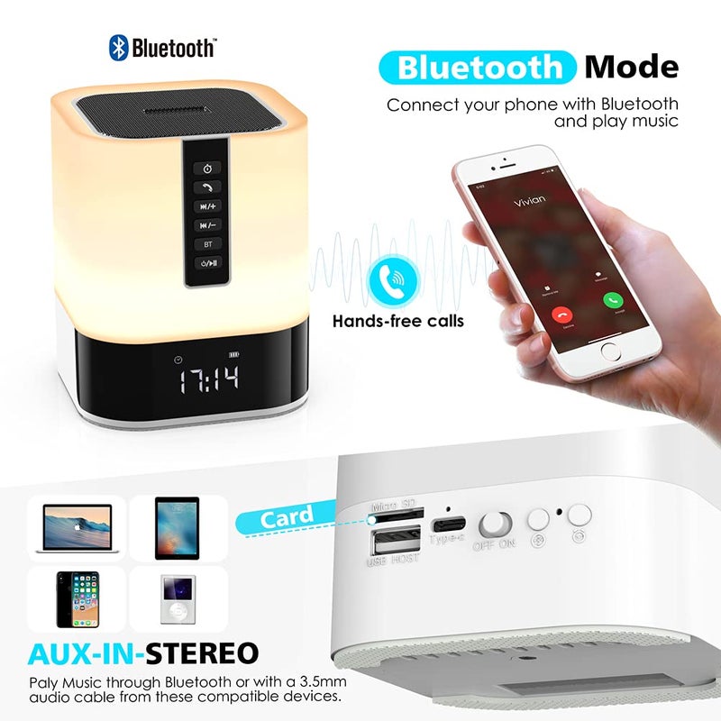 سماعة بلوتوث Hetyre Night Light 5 في 1 تعمل باللمس، مصباح بجانب السرير، قابل للتعتيم، متعدد الألوان، منبه لغرفة النوم، أفضل أفكار هدايا عيد الميلاد لـ 10 11 12 13 14 عامًا من الفتيات/الأولاد المراهقات - Image 3